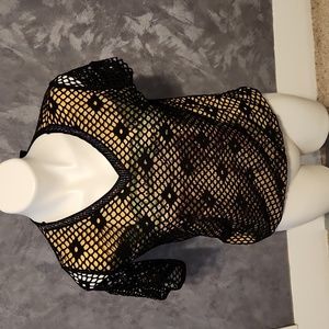 Blue Star Black Mesh Look Rhinestone Shirt Sz XL